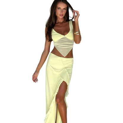 Fashion All-match Wave Slit Skirt Suit Women