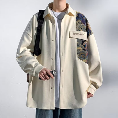 Casual Long Sleeve Lapel Work Clothes Shirt Men's Coat
