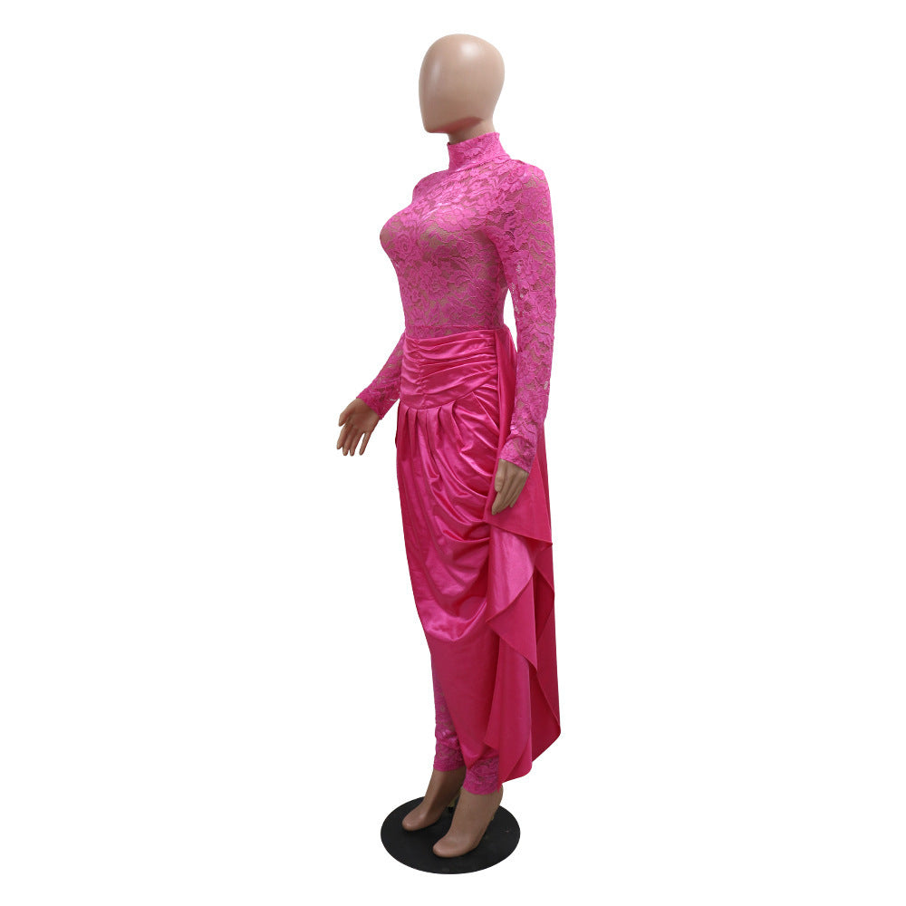 Women's Bodysuit Lace-Up Cloak Skirt Set