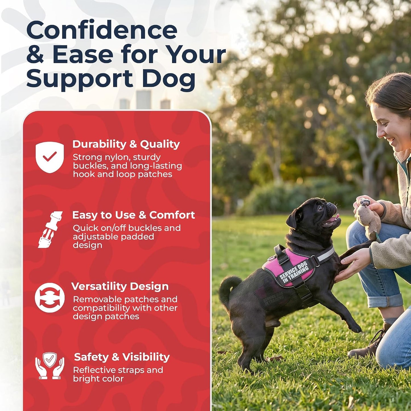 Service Dog in Training Vest Harness Small 19.5-25 in Pink | Durable & Adjustable Vest for Dog with Reflective Straps, Removable Patches, Handle & D-Ring, Travel and Daily Use