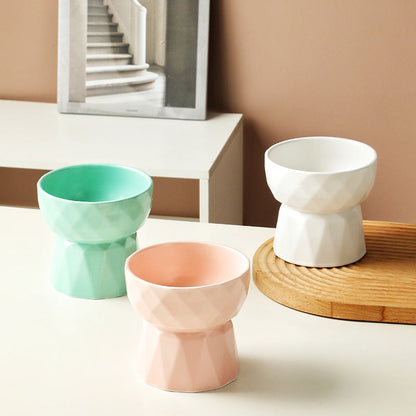 Ceramic High Foot Cervical Protection Pet Bowl