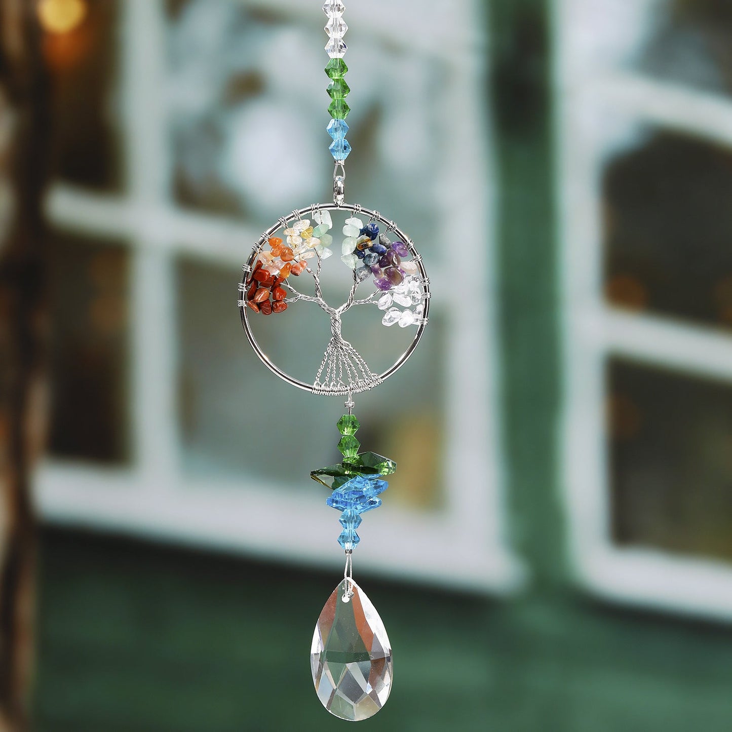 Colorful Rough Stone Lucky Tree Crystal Pendant