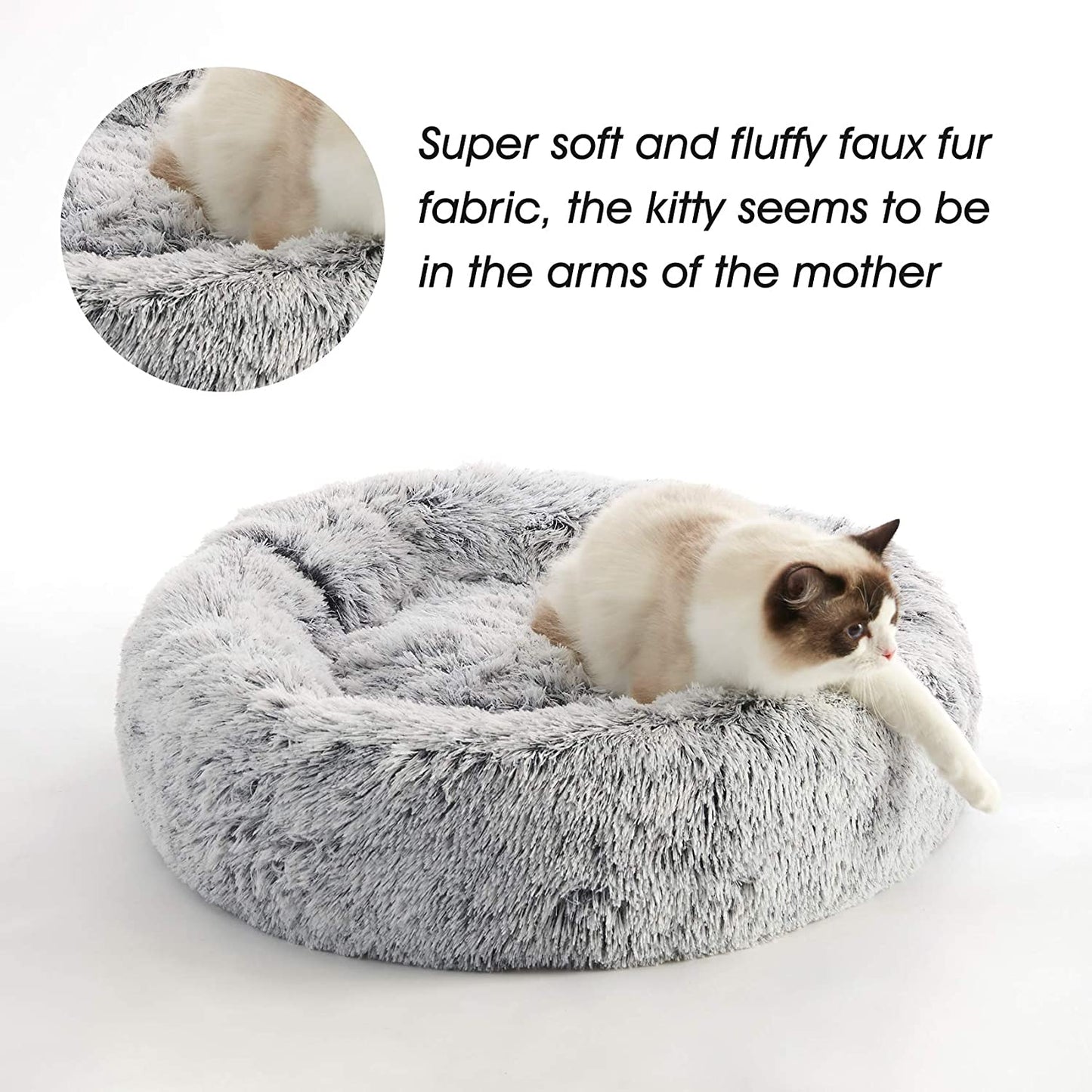 Western Home Calming Donut Cat Bed Small Dog Bed Washable,20" Light Grey | Fluffy Faux Fur round Cuddler,Anti-Anxiety,Anti-Slip Bottom,Self-Warming Pet Bed for Small Dog&Kitten&Puppy,Up to 12 LBS