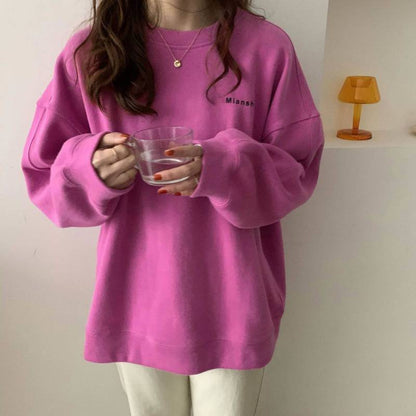 Spring and Autumn Loose Crew Neck Long-Sleeve Coat Top