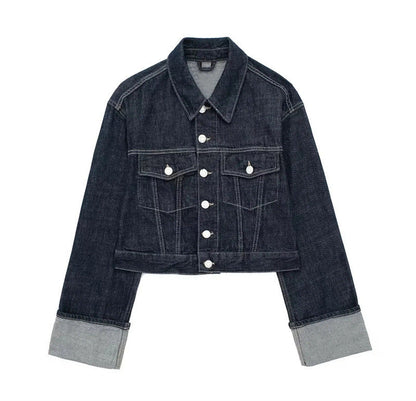 New Women's Hemming Sleeve Denim Jacket Coat Trousers