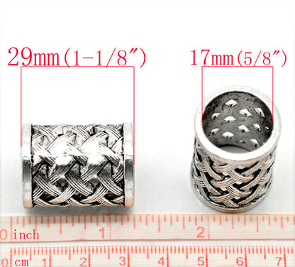 Ancient Silver Hollow Carved Large Hole Beads