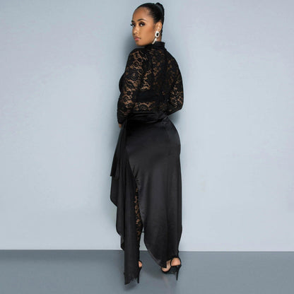 Women's Bodysuit Lace-Up Cloak Skirt Set