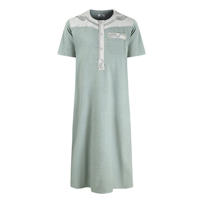 Men's Robe Pocket Contrast Color Short Sleeve
