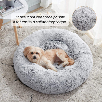Western Home Calming Donut Cat Bed Small Dog Bed Washable,20" Light Grey | Fluffy Faux Fur round Cuddler,Anti-Anxiety,Anti-Slip Bottom,Self-Warming Pet Bed for Small Dog&Kitten&Puppy,Up to 12 LBS