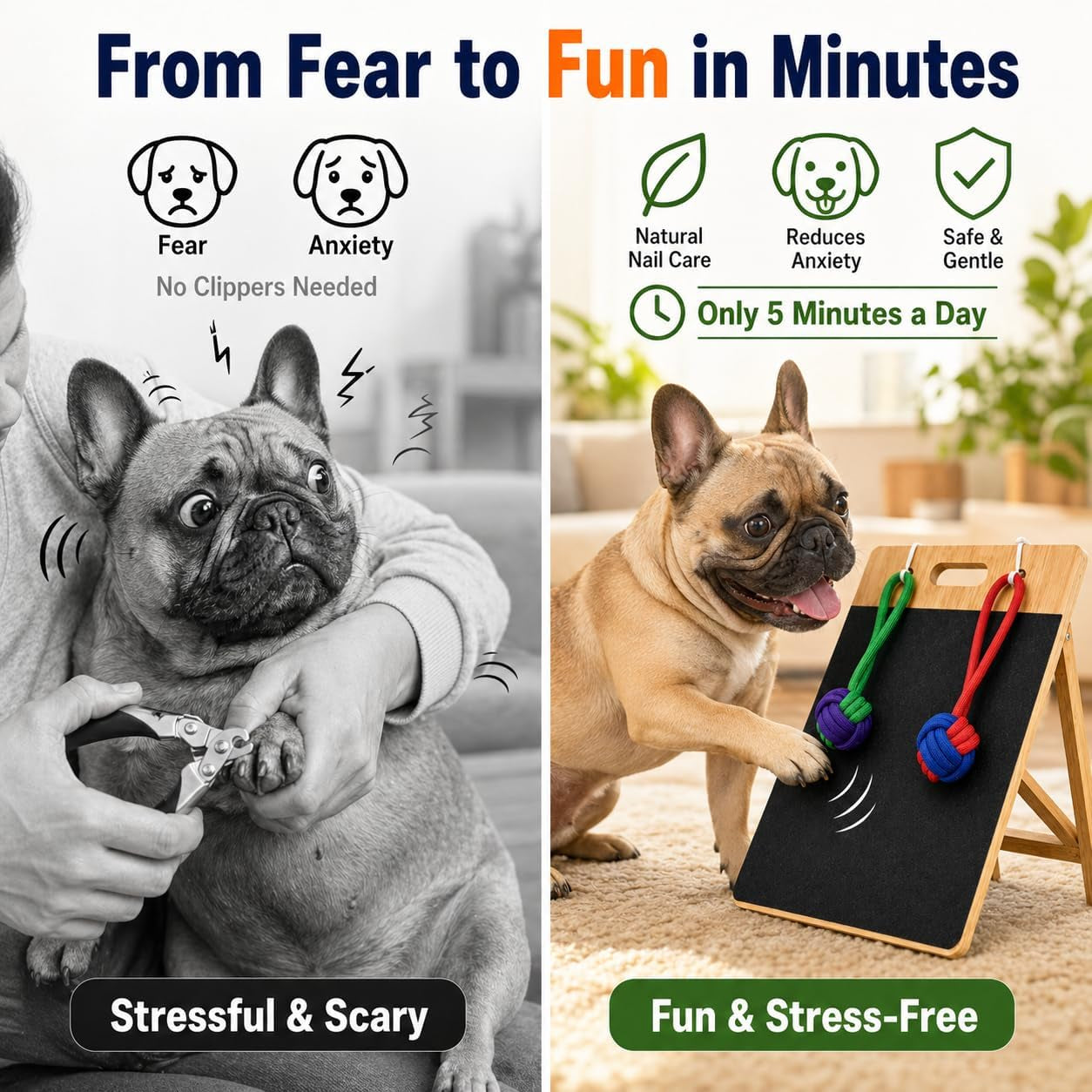 Dog Scratch Board for Nails – Bamboo Dog Nail File Board with Replaceable Sandpaper, Rope Toys, Stress-Free Natural Dog Nail Care Alternative for Anxious, Rescue & Clipper-Shy Dogs