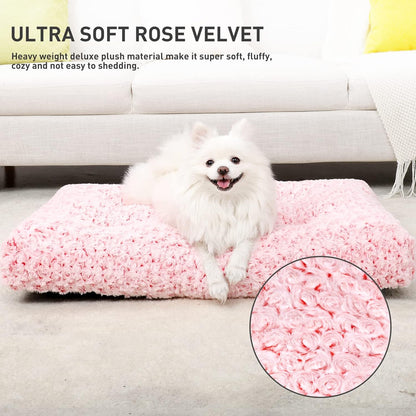Washable Dog Bed Medium Size Dog Crate Bed Plush Pet Mat 29"X21" Pink | Deluxe Plush Comfy Kennel Pad, Anti-Slip Bottom,Deep Sleeping Mat for Medium Dogs,Machine Washable for Easy Cleaning