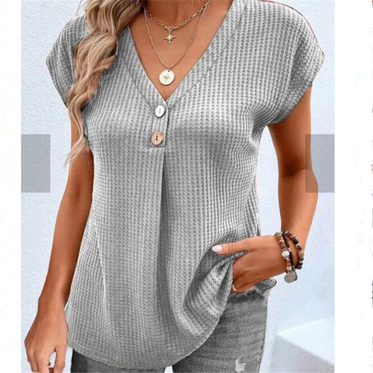 Euro-American Buttoned Short Sleeve Top