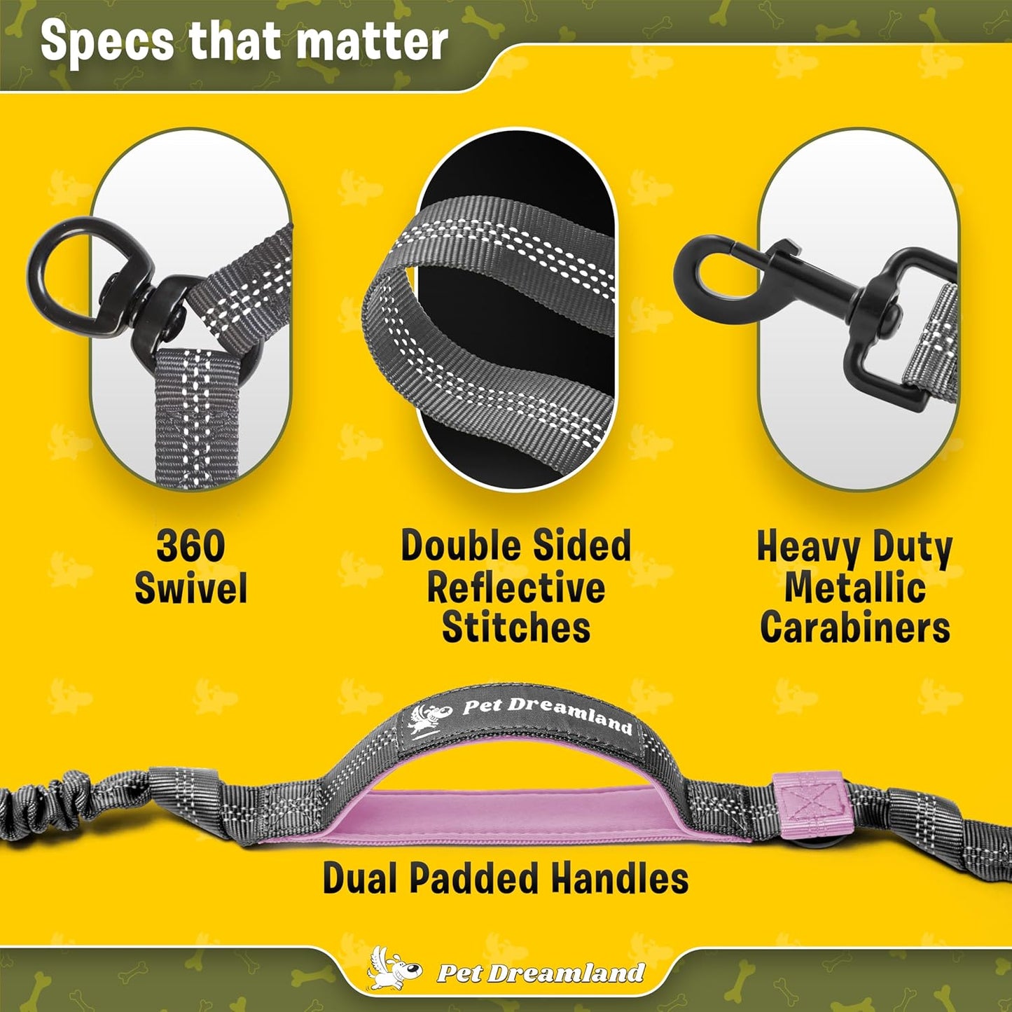 Exquisite Dual Dog Coupler for Large Dogs. Trending Double Dog Leash Attachment with Tangle-Free Swivel. You Will Absolutely Love This Amazing Gear for 2 Dogs (Dark Grey & Pink)