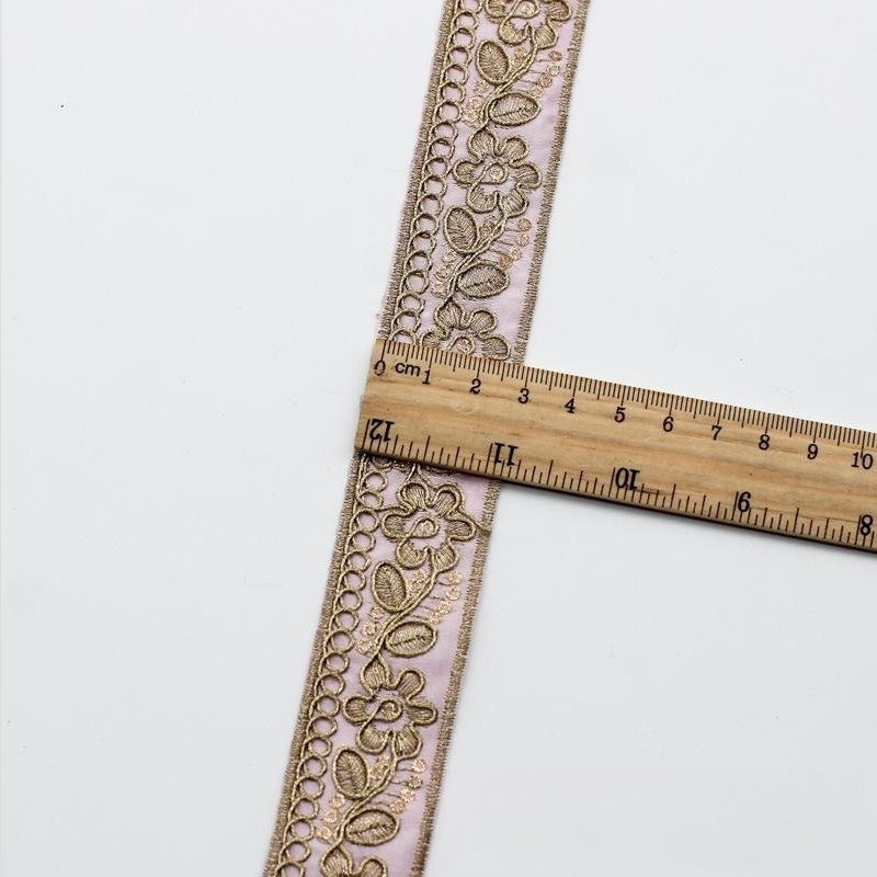 Ethnic Chiffon Collar Trim - Gold Embroidery, 10 Colors