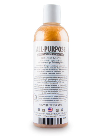 Jeffers Pet Tearless All-Purpose All-Natural Coconut Oil Shampoo for Dogs & Cats