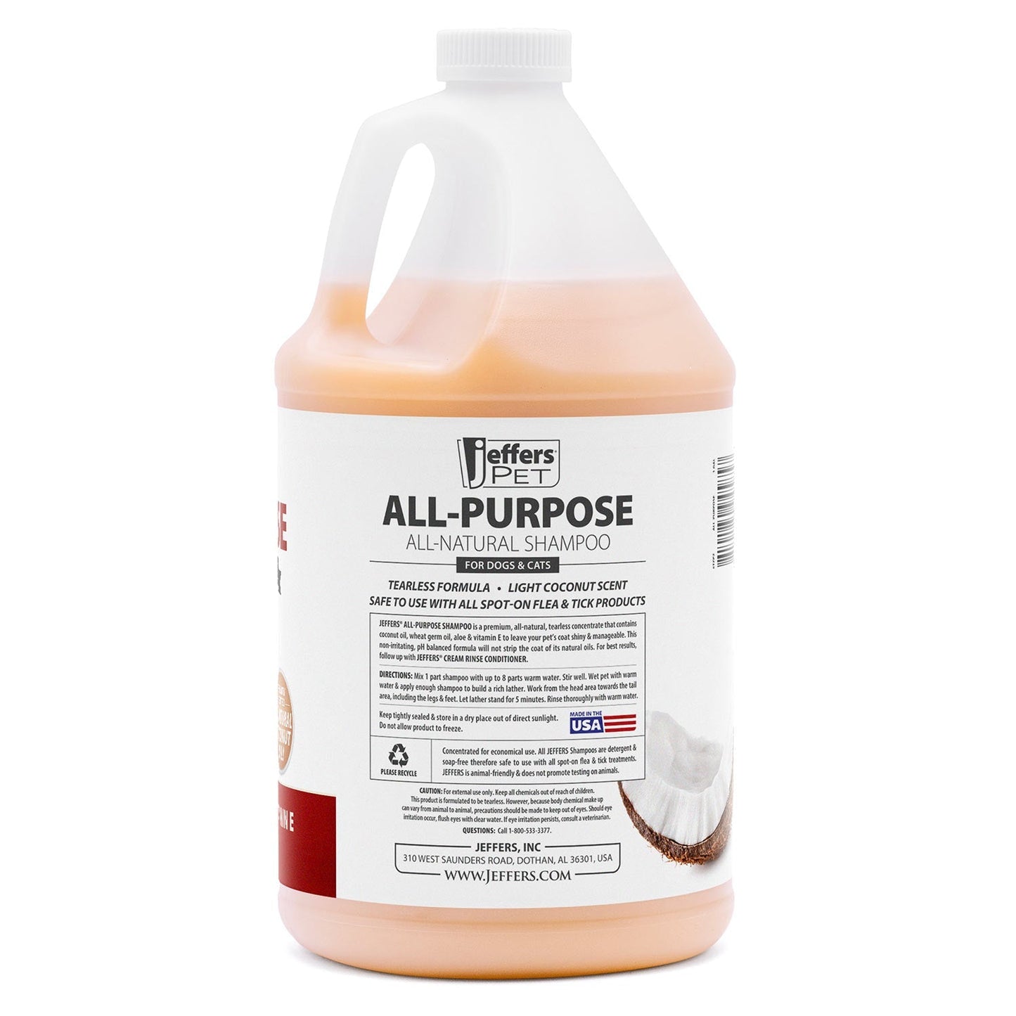 Jeffers Pet Tearless All-Purpose All-Natural Coconut Oil Shampoo for Dogs & Cats