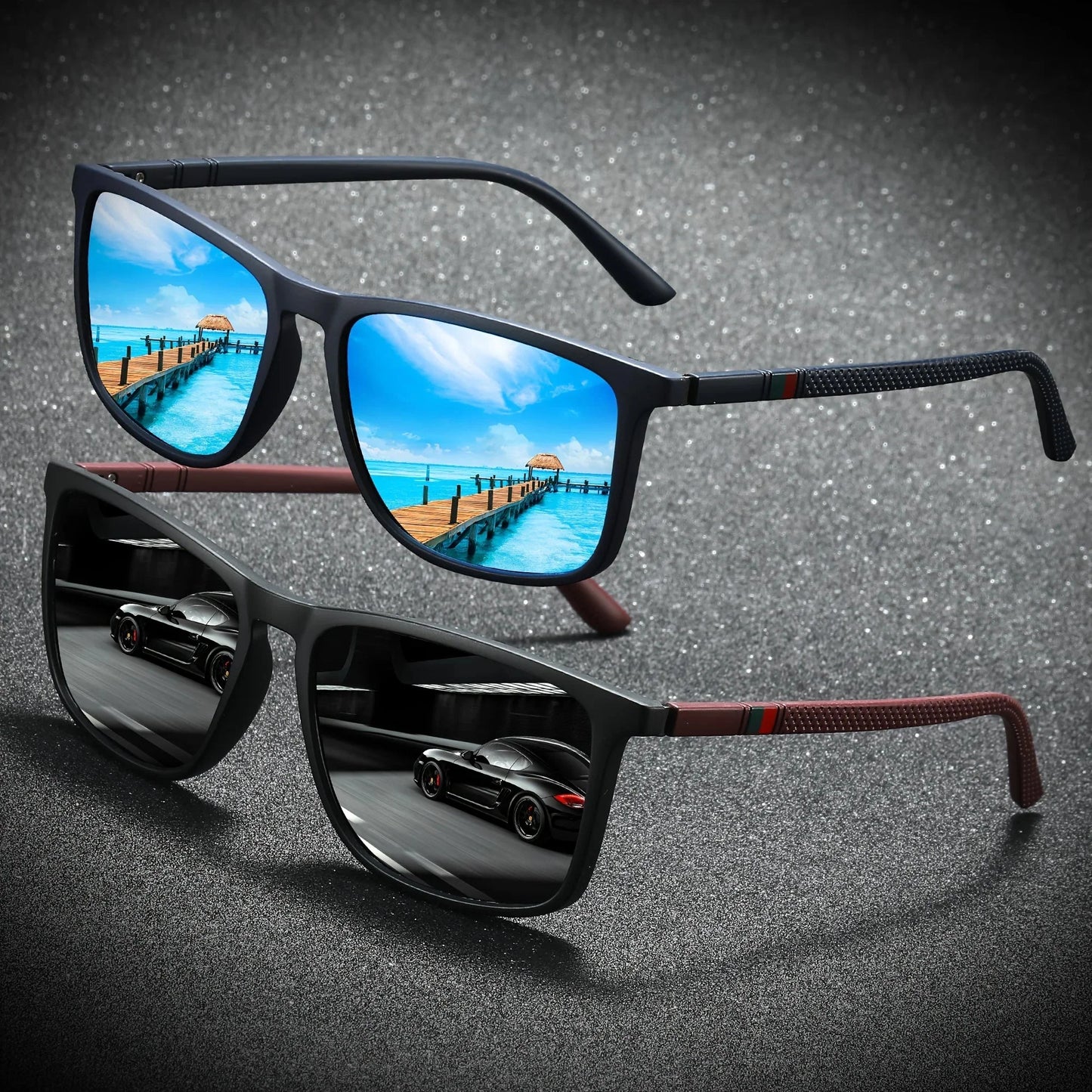 Square Polarized Sunglasses for Men 2 Pack | UV Protection Anti-Glare Mirror Shades