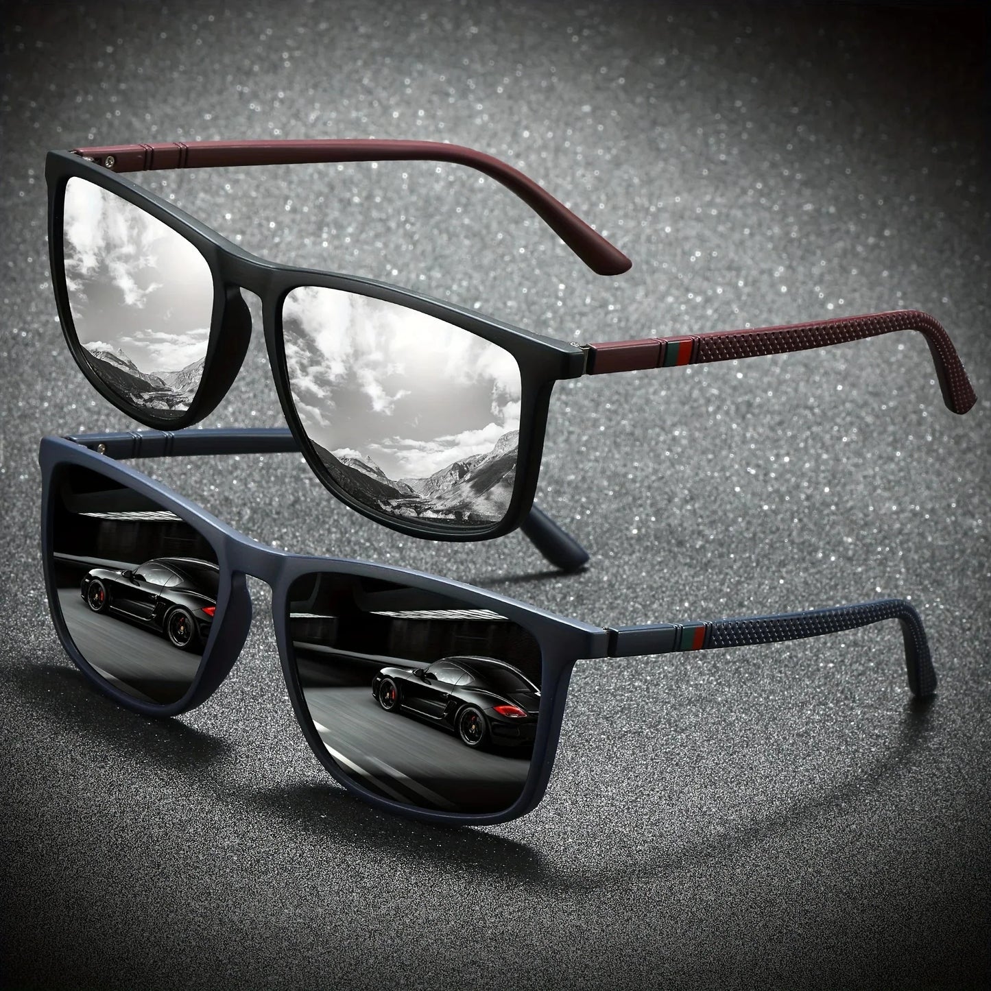 Square Polarized Sunglasses for Men 2 Pack | UV Protection Anti-Glare Mirror Shades