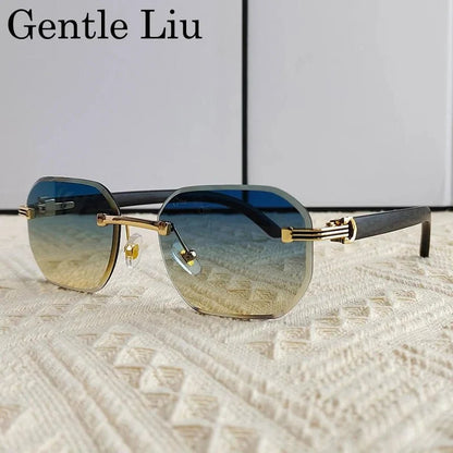Vintage Square Rimless Sunglasses | Frameless UV Protection Eyewear for Men